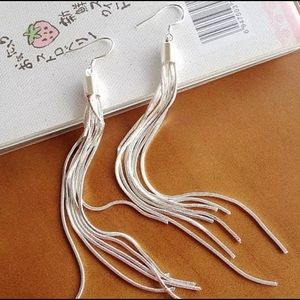 Long Silver Tassel Drop Earrings
